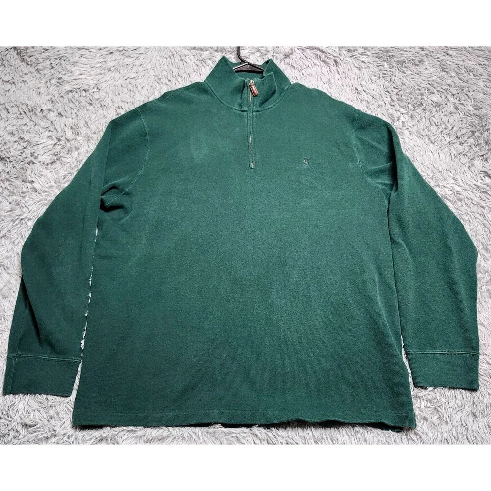 Polo Ralph Lauren Sweater Mens XXL 2XL Green Pony Knit Quarter Zip Mock Neck‎